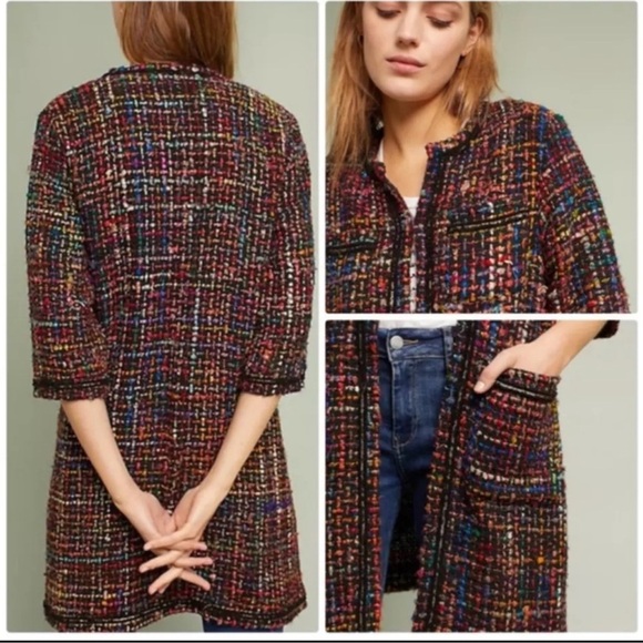 Anthropologie Ett:twa Rainbow Tweed Berwyn Jacket Silk Blend Womens XS Petite - Picture 4 of 12